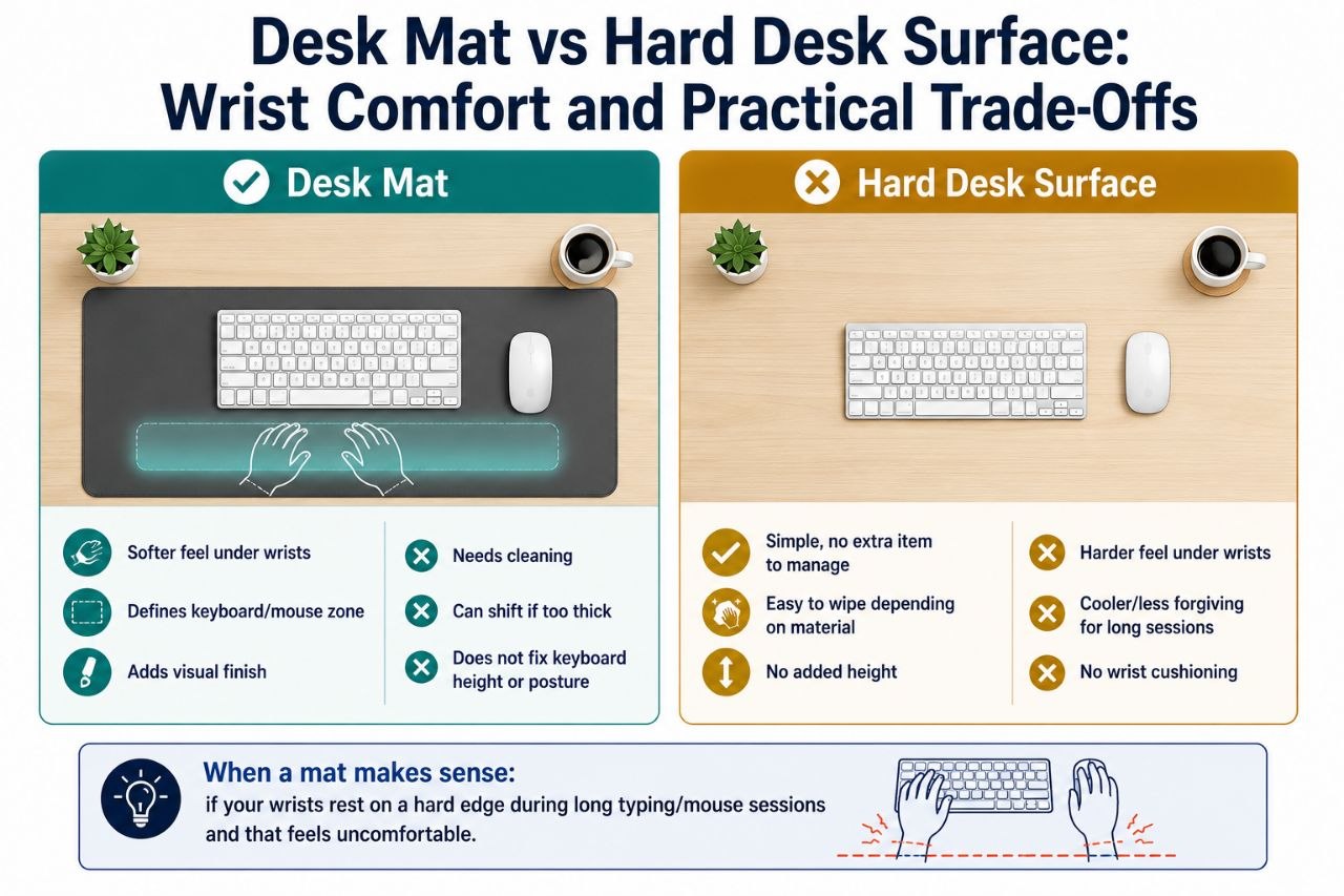 Desk Mat vs Hard Desk Surface: Wrist Comfort and Practical Trade-Offs